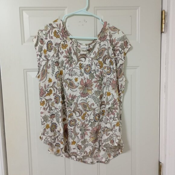 Rachel Zoe Womens Floral 100% Linen Blouse Top Size L Bohemia - Picture 1 of 8